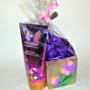 Bath Gift Set | Glycerin bar soap, Large mesh sponge, Body Lotion Scented